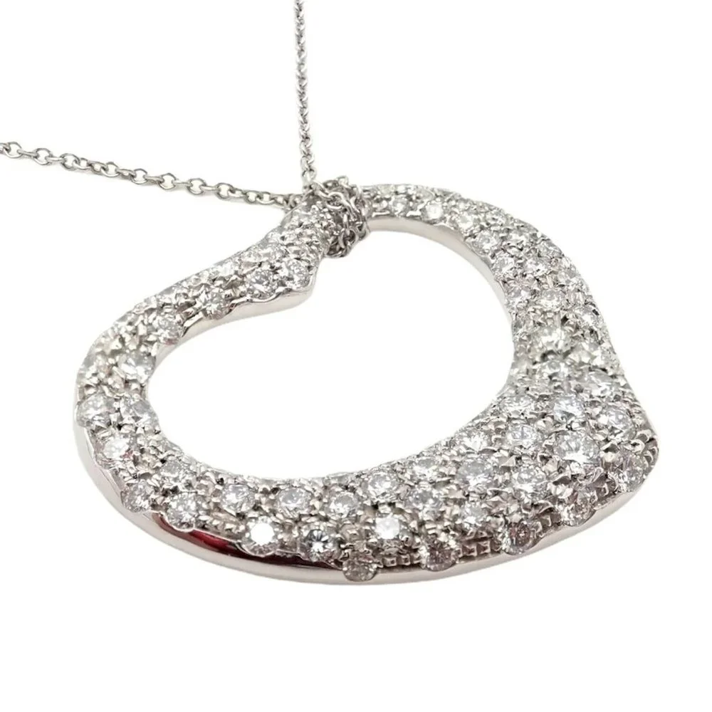Authentic! Tiffany & Co Elsa Peretti Platinum Diamond Large Open Heart Necklace - Picture 8 of 9